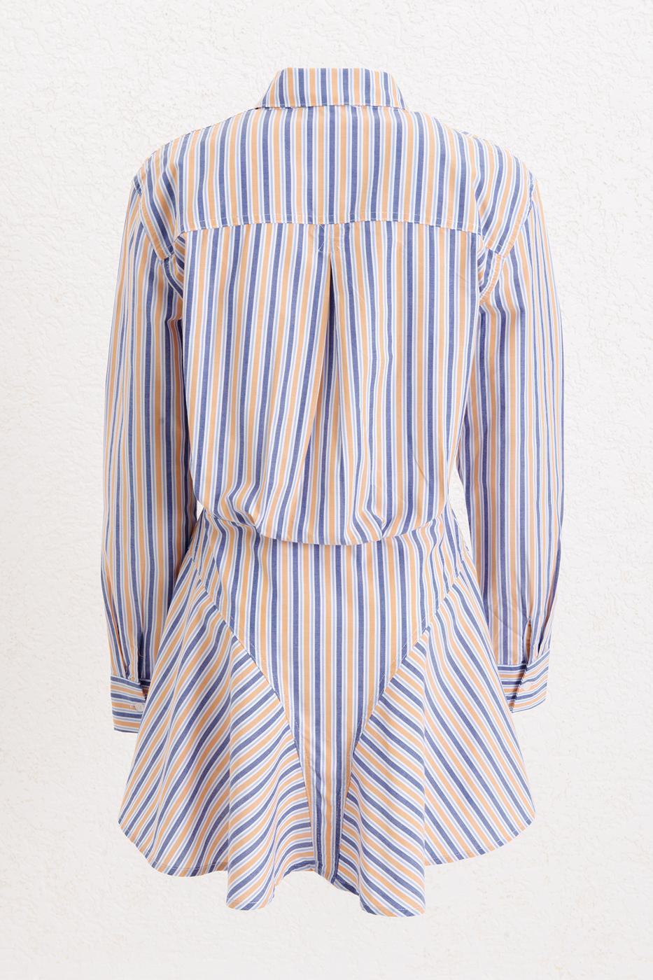 BSL Women 100% Cotton Striped Mini Shirt Dress - Chesterfield