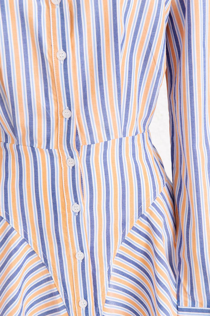 BSL Women 100% Cotton Striped Mini Shirt Dress - Chesterfield