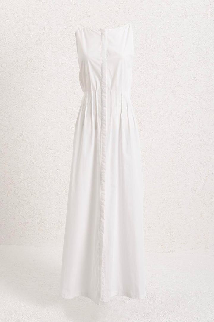 BSL Women 100% Cotton Rib Stitching Detailed Maxi Dress - Rechytsa