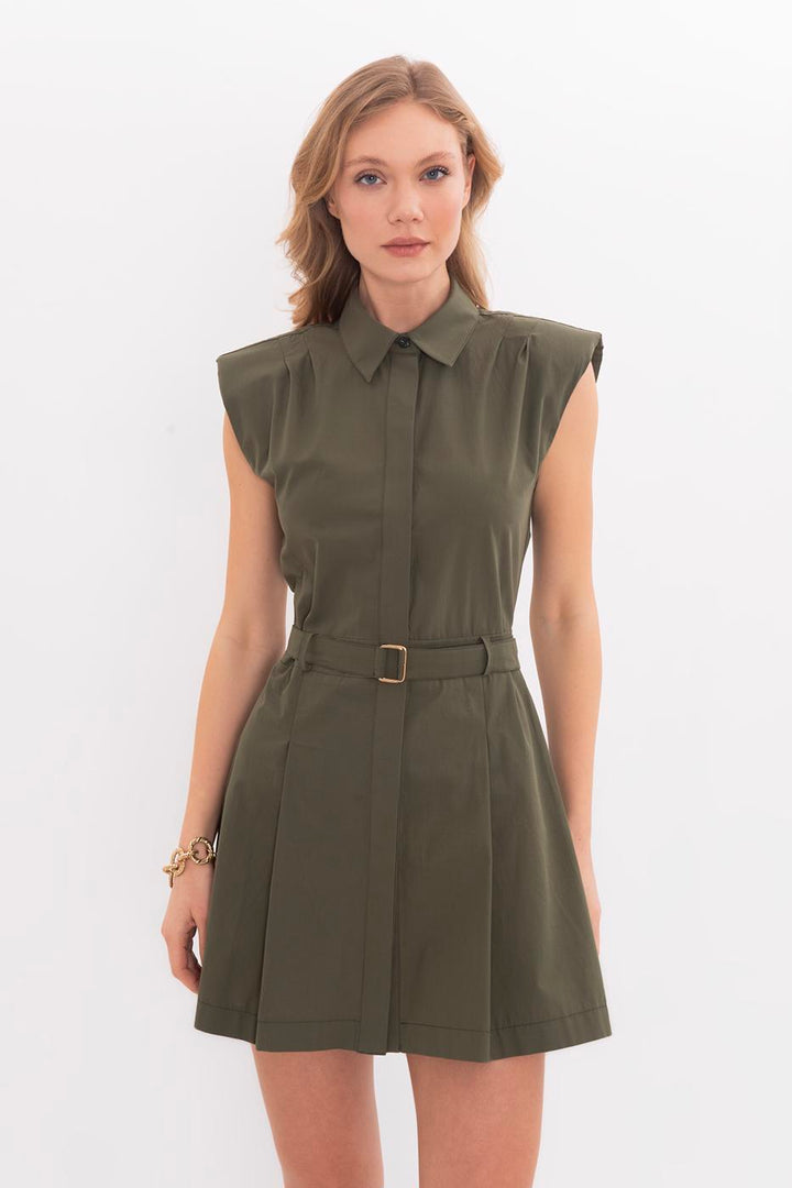 BSL Women 100% Cotton Pleated Mini Shirt Dress - Soria