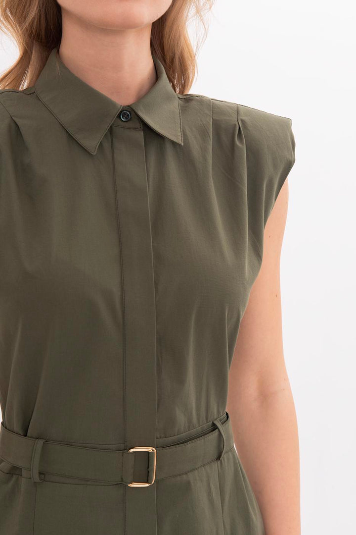 BSL Women 100% Cotton Pleated Mini Shirt Dress - Soria