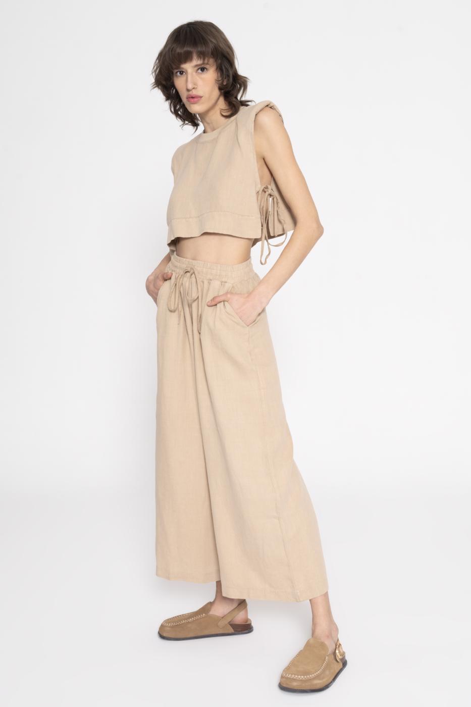 BSL Women 100% Linen Straight Cut Wide Trousers - Timmins