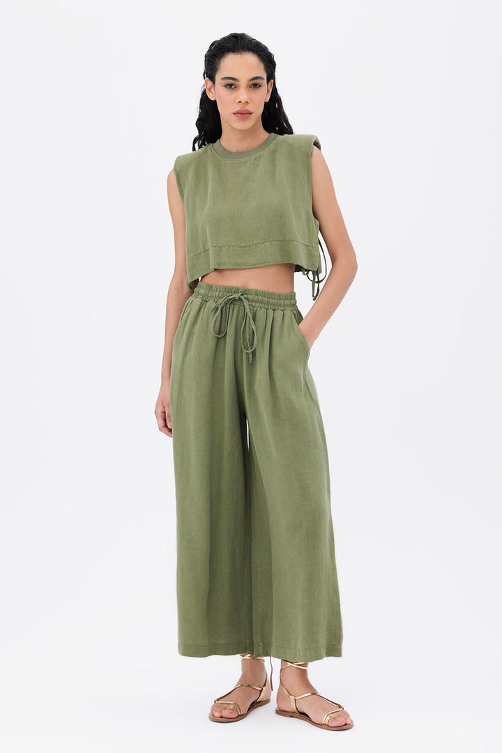BSL Women 100% Linen Straight Cut Wide Trousers - Villahermosa