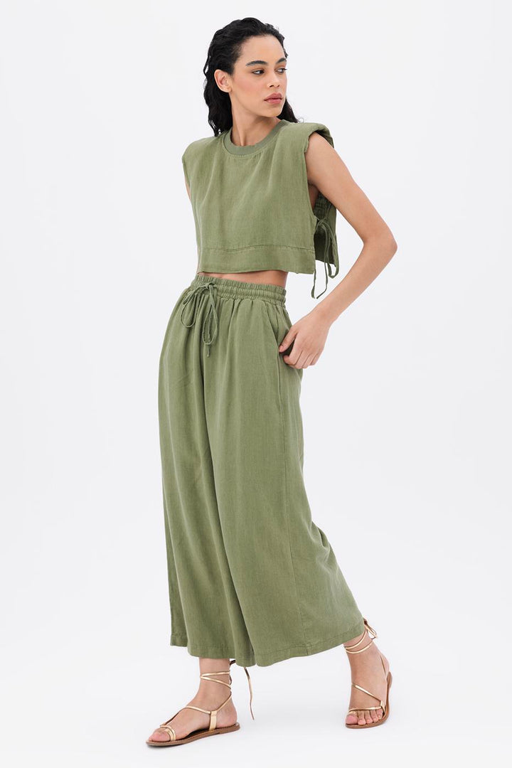 BSL Women 100% Linen Straight Cut Wide Trousers - Villahermosa