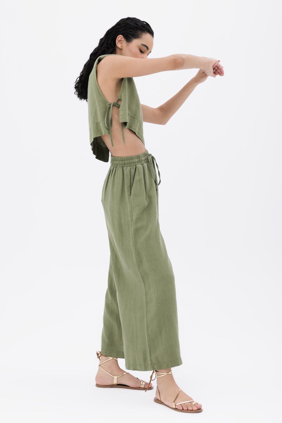 BSL Women 100% Linen Straight Cut Wide Trousers - Villahermosa