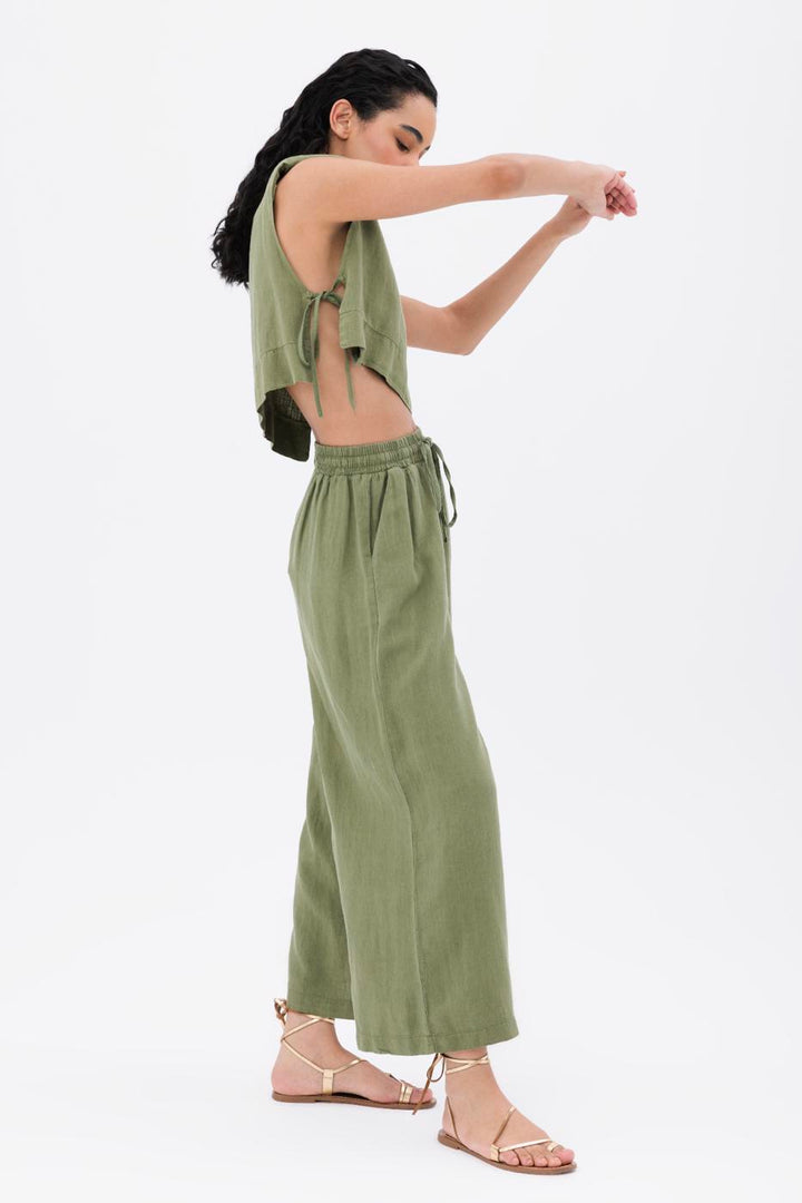 BSL Women 100% Linen Straight Cut Wide Trousers - Villahermosa