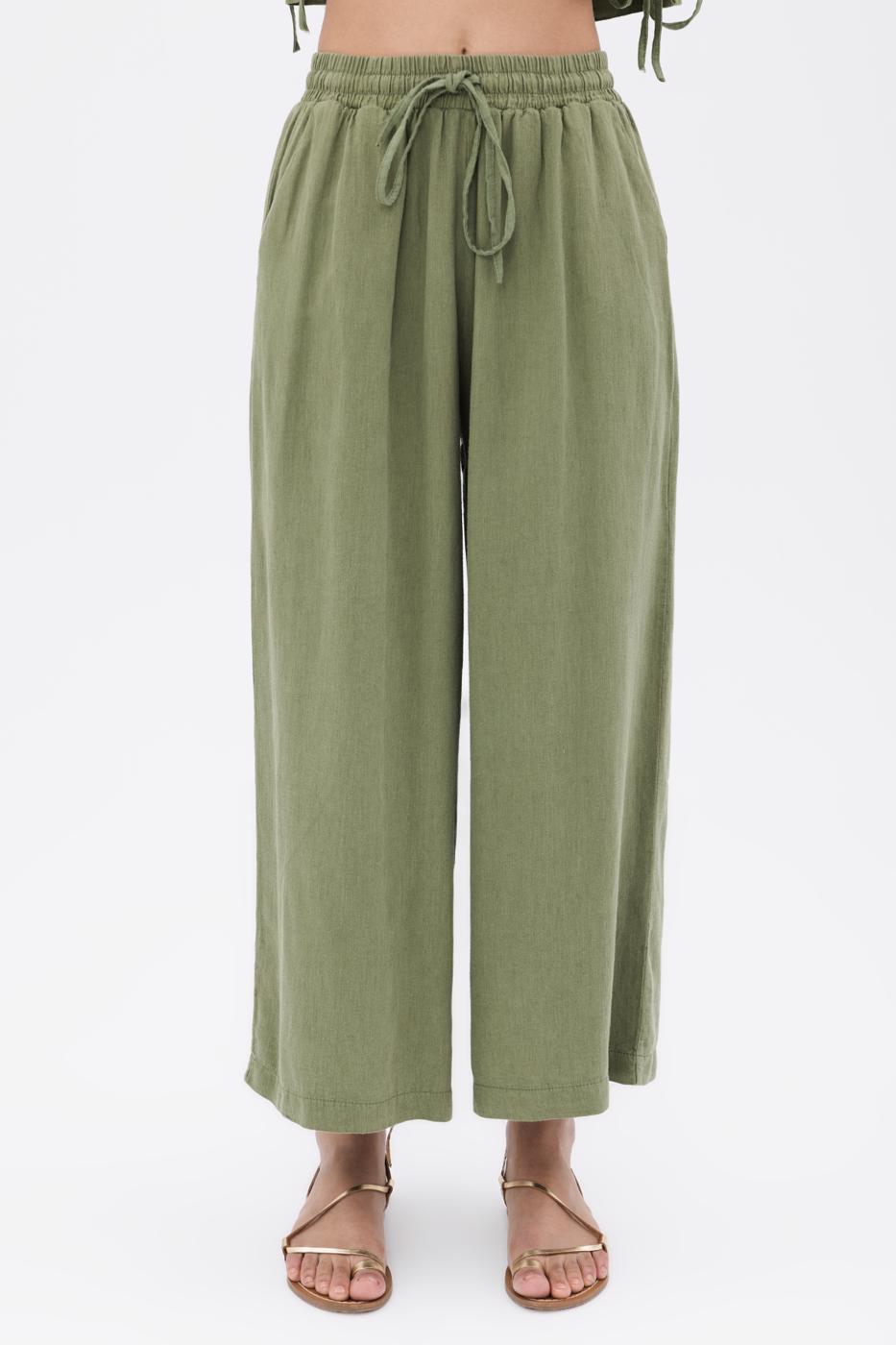 BSL Women 100% Linen Straight Cut Wide Trousers - Villahermosa