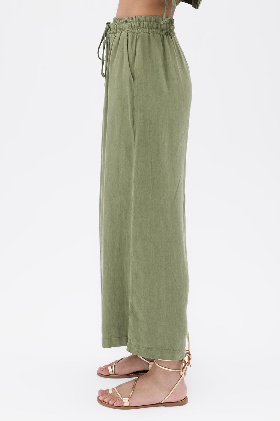 BSL Women 100% Linen Straight Cut Wide Trousers - Villahermosa