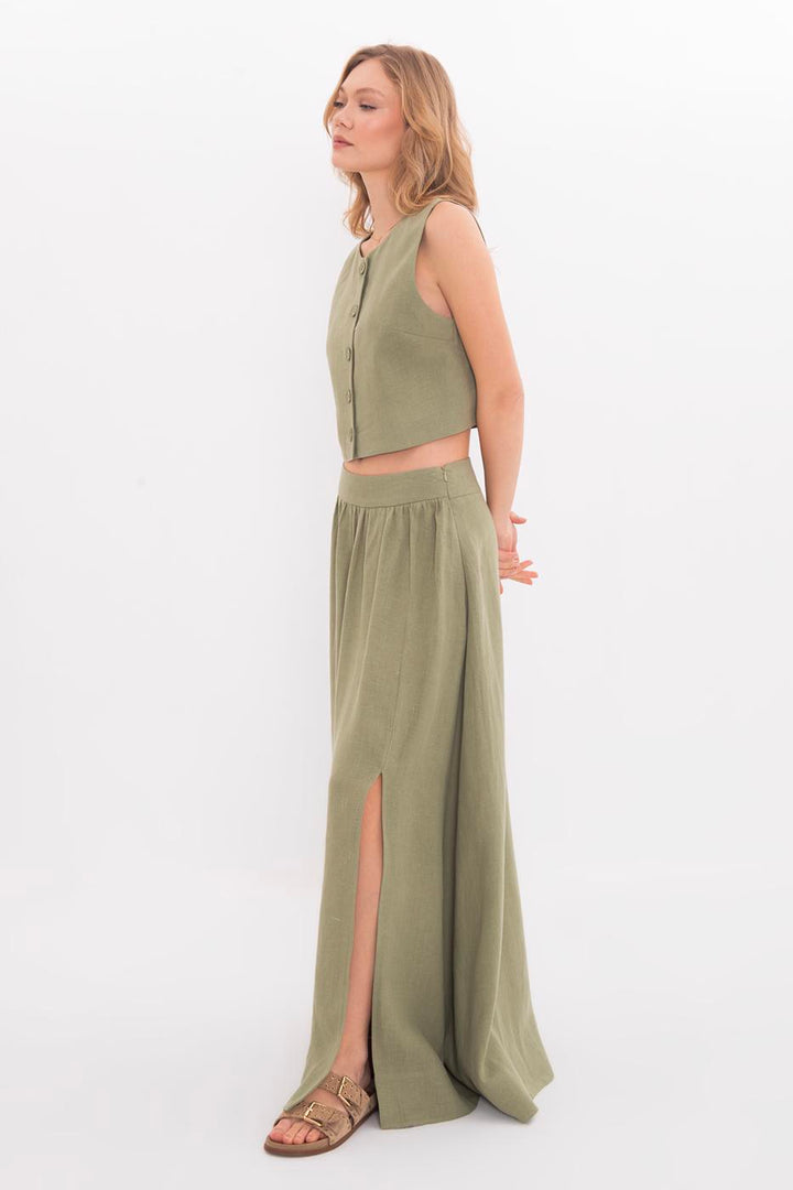 BSL Women 100% Linen Midi Skirt - Năvodari