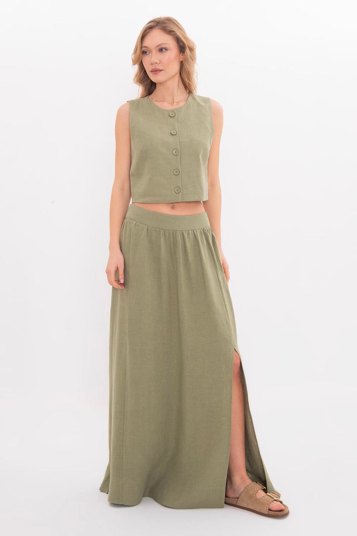 BSL Women 100% Linen Midi Skirt - Năvodari