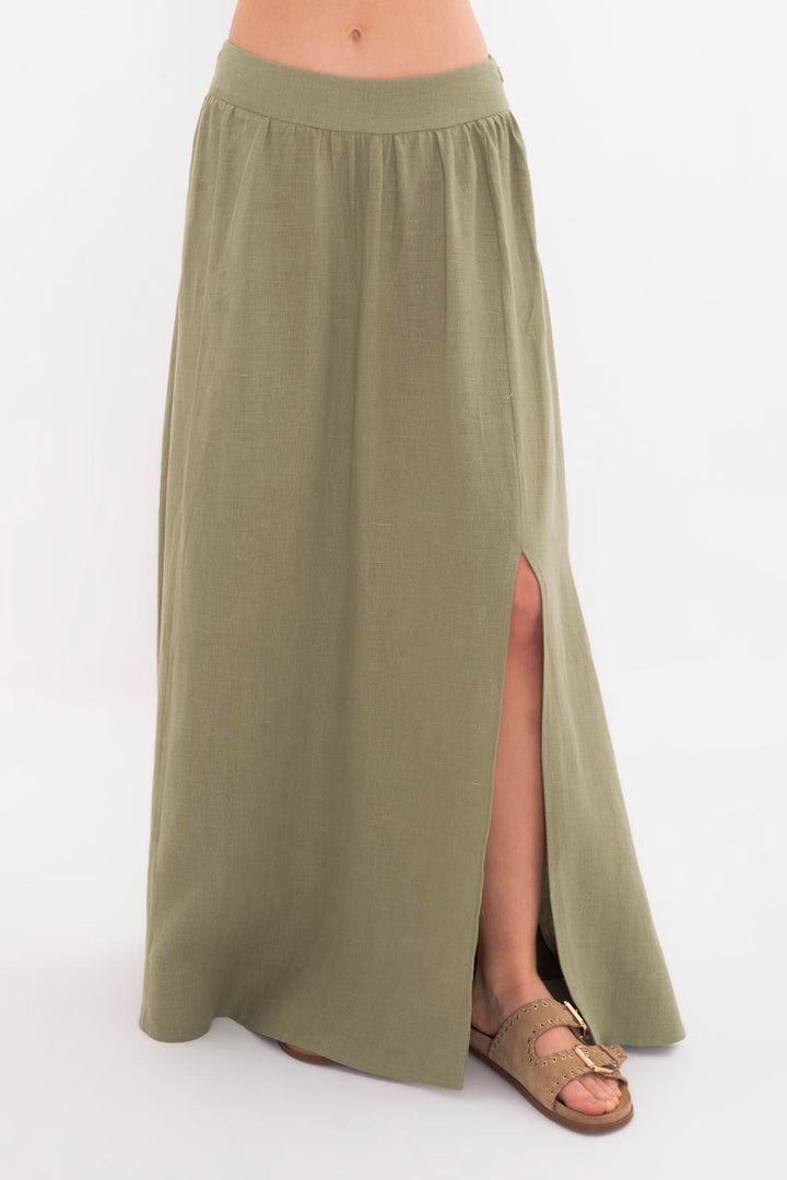 BSL Women 100% Linen Midi Skirt - Năvodari