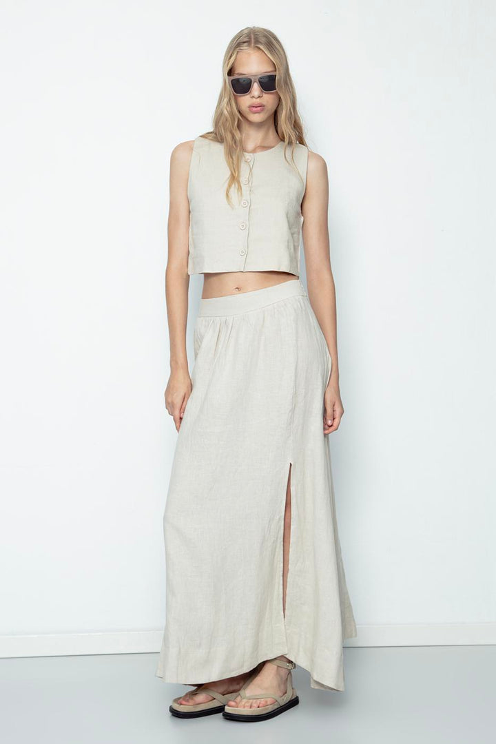 BSL Women 100% Linen Midi Skirt - Charleroi