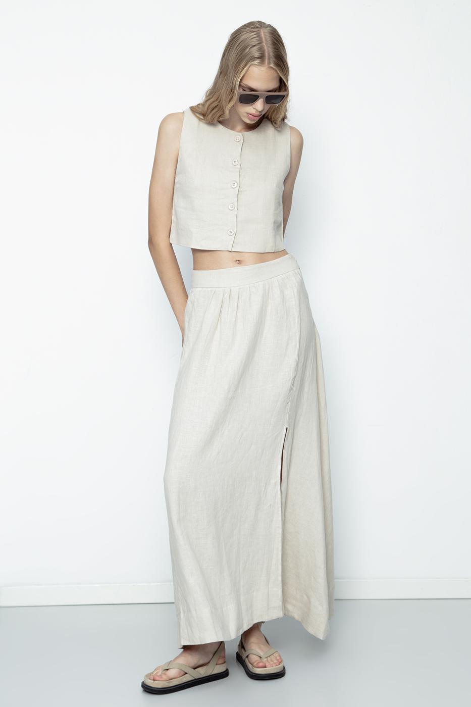 BSL Women 100% Linen Midi Skirt - Charleroi