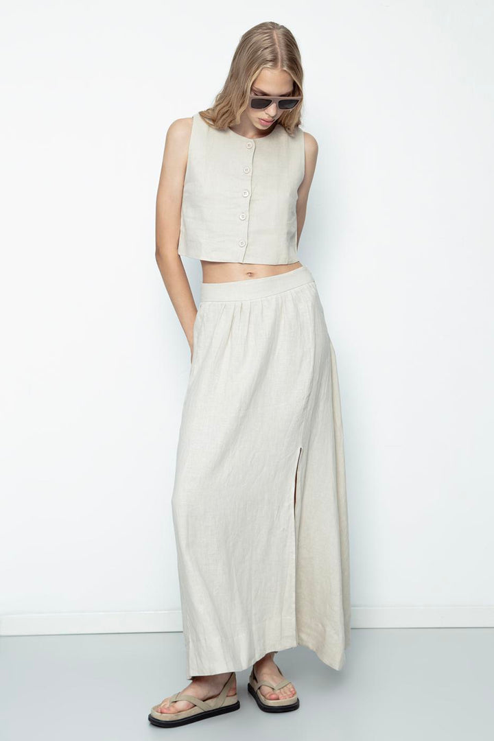 BSL Women 100% Linen Midi Skirt - Charleroi