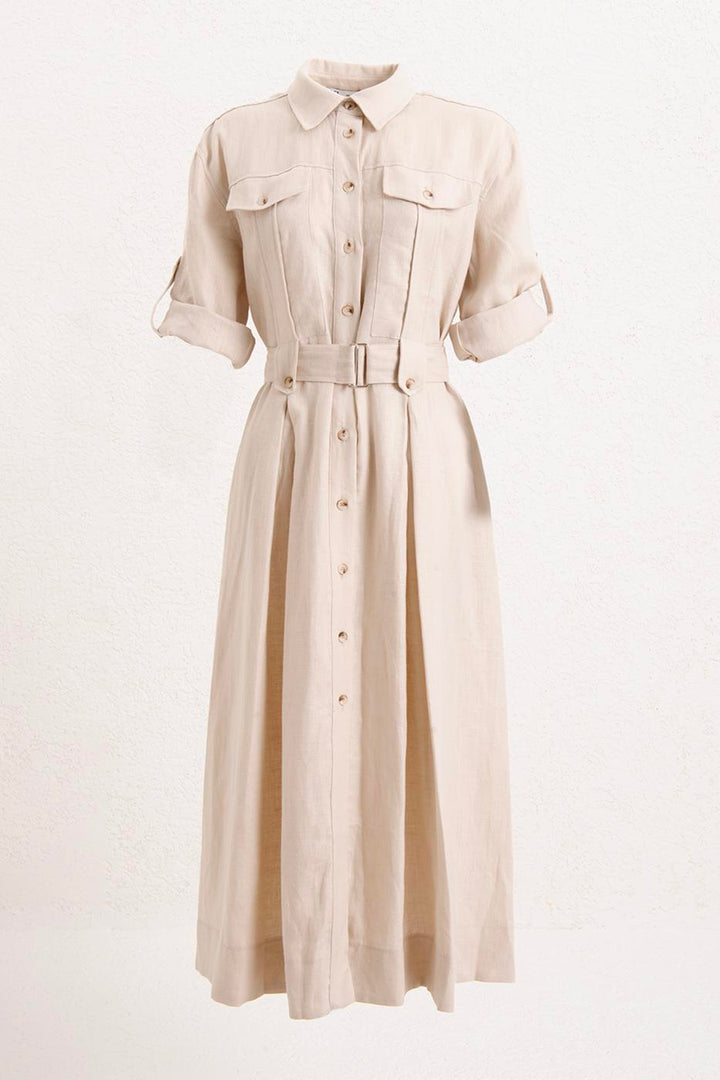 BSL Women 100% Linen Midi Shirt Dress - Aberdeen