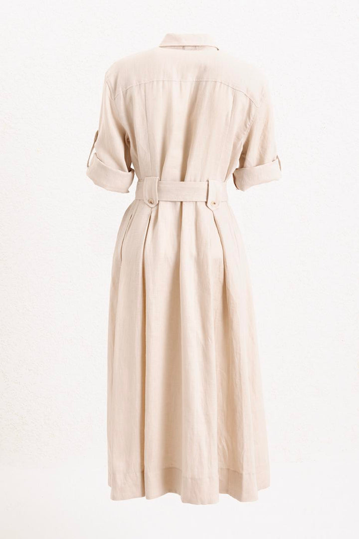 BSL Women 100% Linen Midi Shirt Dress - Aberdeen