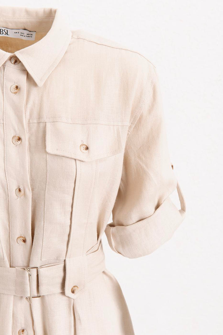 BSL Women 100% Linen Midi Shirt Dress - Aberdeen