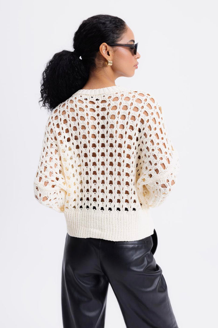 BSL Women 100% Cotton Openwork Patterned Sweater - Las Palmas