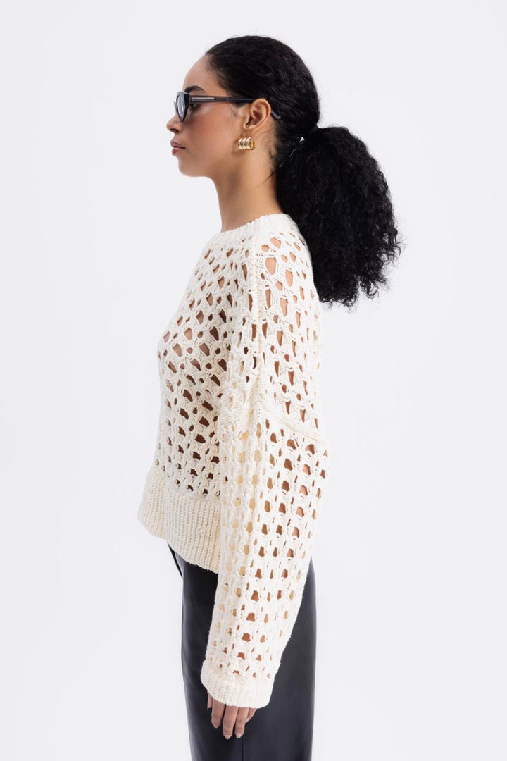 BSL Women 100% Cotton Openwork Patterned Sweater - Las Palmas
