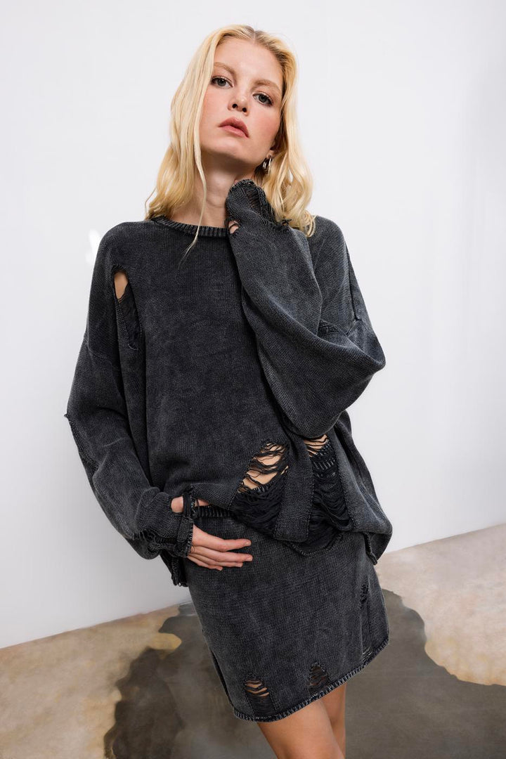 BSL Women 100% Cotton Frayed Oversize Sweater - Perth