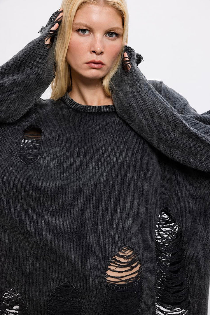 BSL Women 100% Cotton Frayed Oversize Sweater - Perth