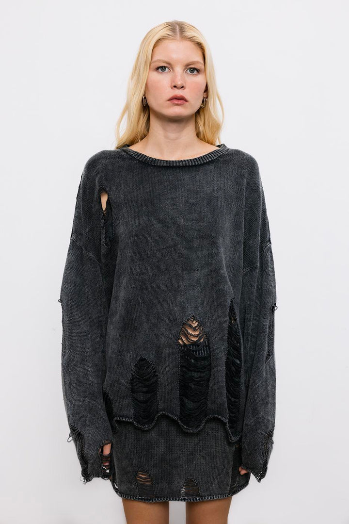 BSL Women 100% Cotton Frayed Oversize Sweater - Perth
