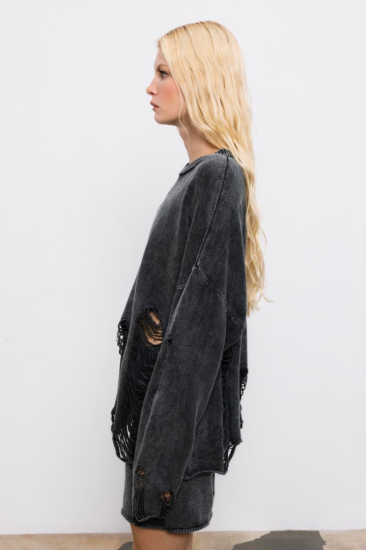 BSL Women 100% Cotton Frayed Oversize Sweater - Perth
