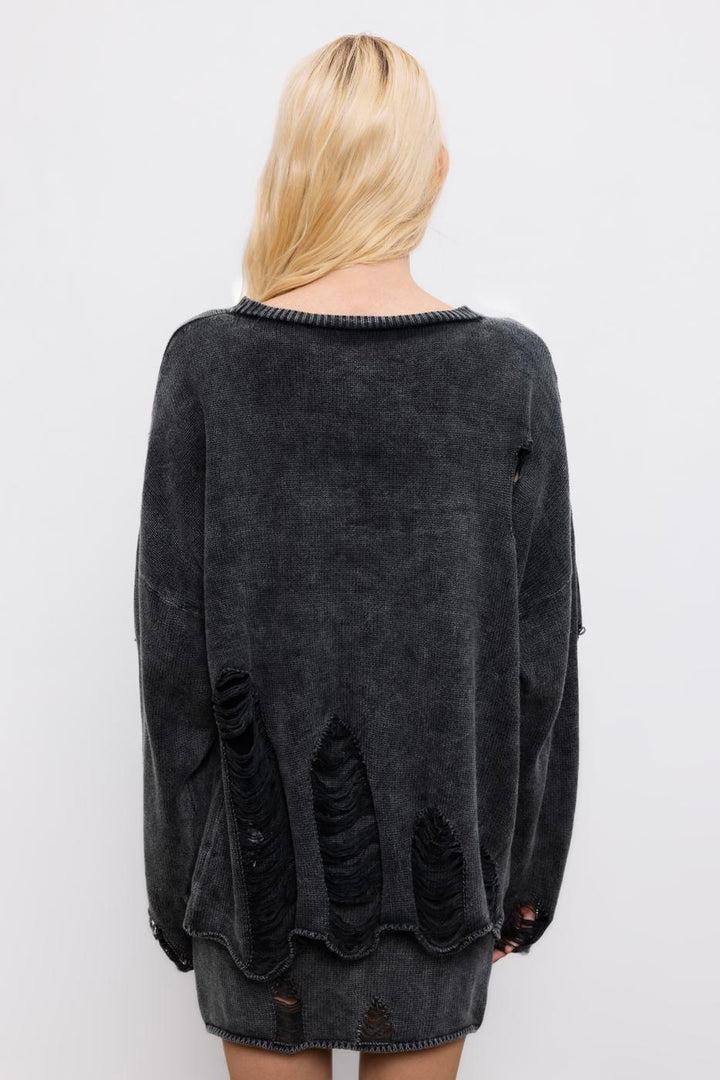 BSL Women 100% Cotton Frayed Oversize Sweater - Perth