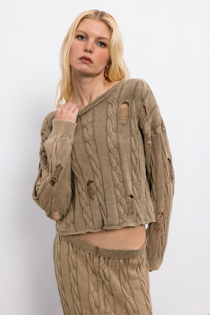 BSL Women 100% Cotton Frayed Braided Sweater - Casalecchio di Reno