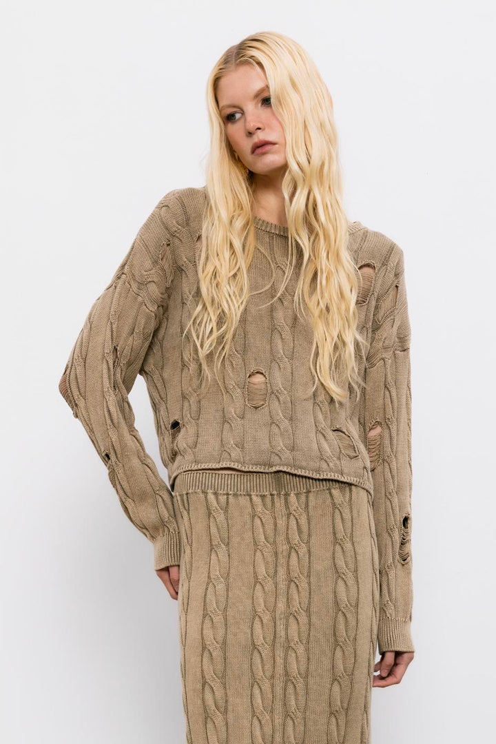 BSL Women 100% Cotton Frayed Braided Sweater - Casalecchio di Reno