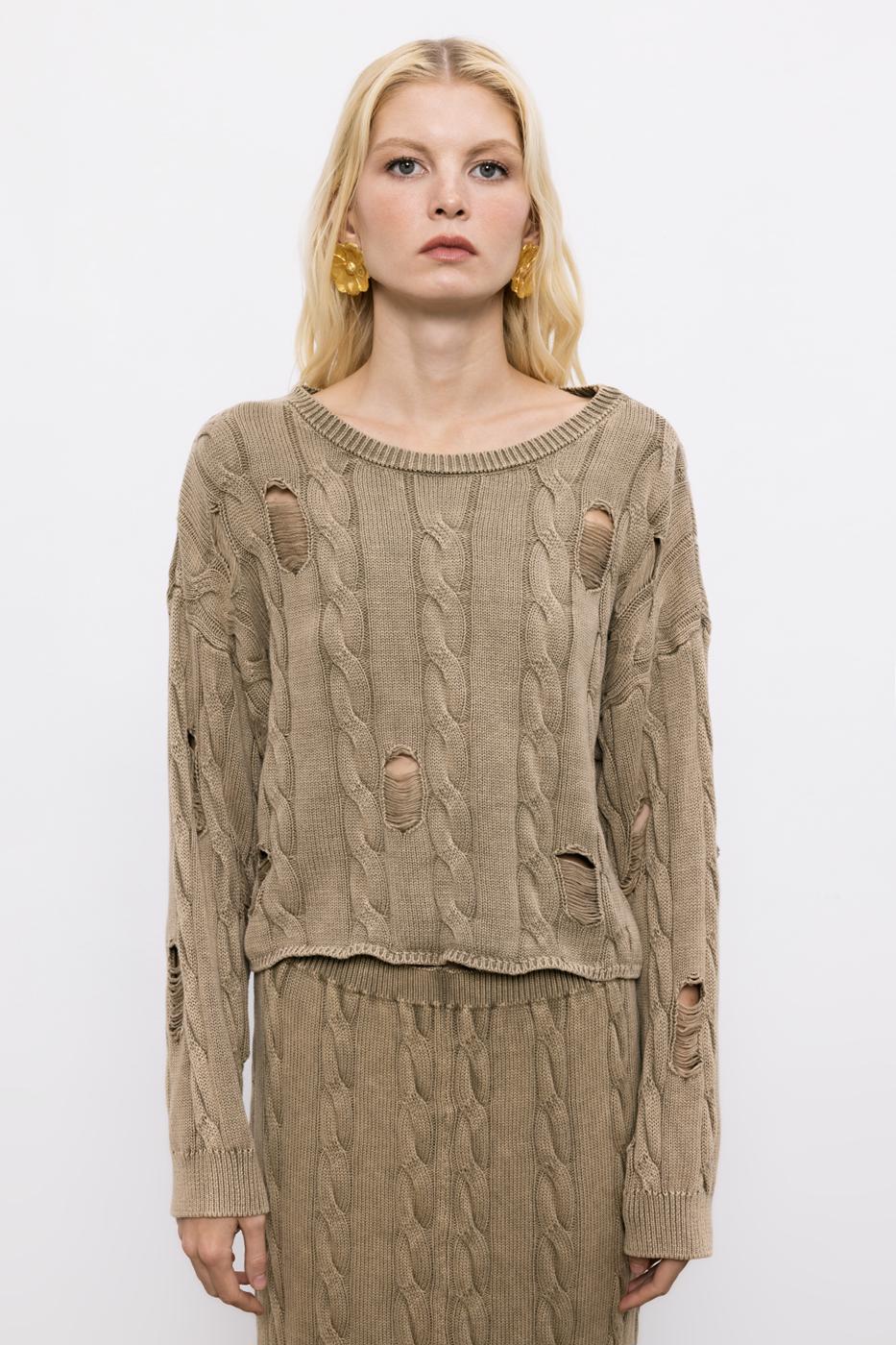 BSL Women 100% Cotton Frayed Braided Sweater - Casalecchio di Reno