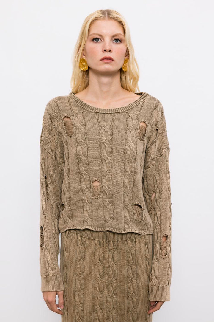 BSL Women 100% Cotton Frayed Braided Sweater - Casalecchio di Reno