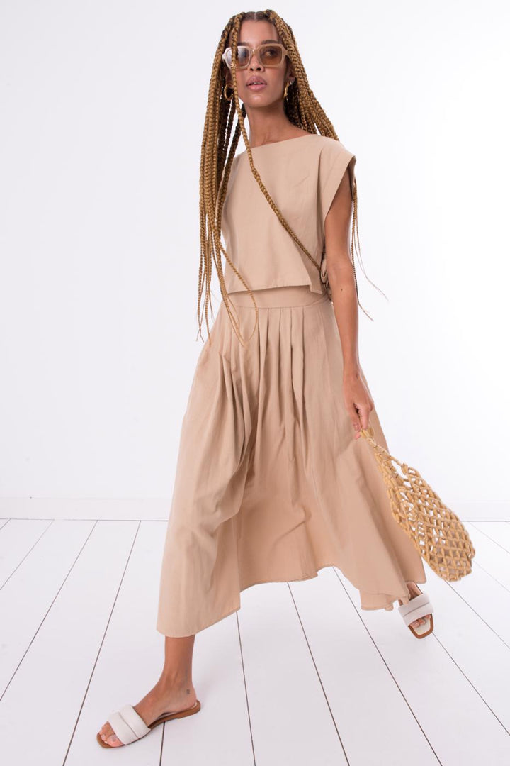 BSL Women 100% Tencel Pleated Detailed Midi Skirt - Cerignola
