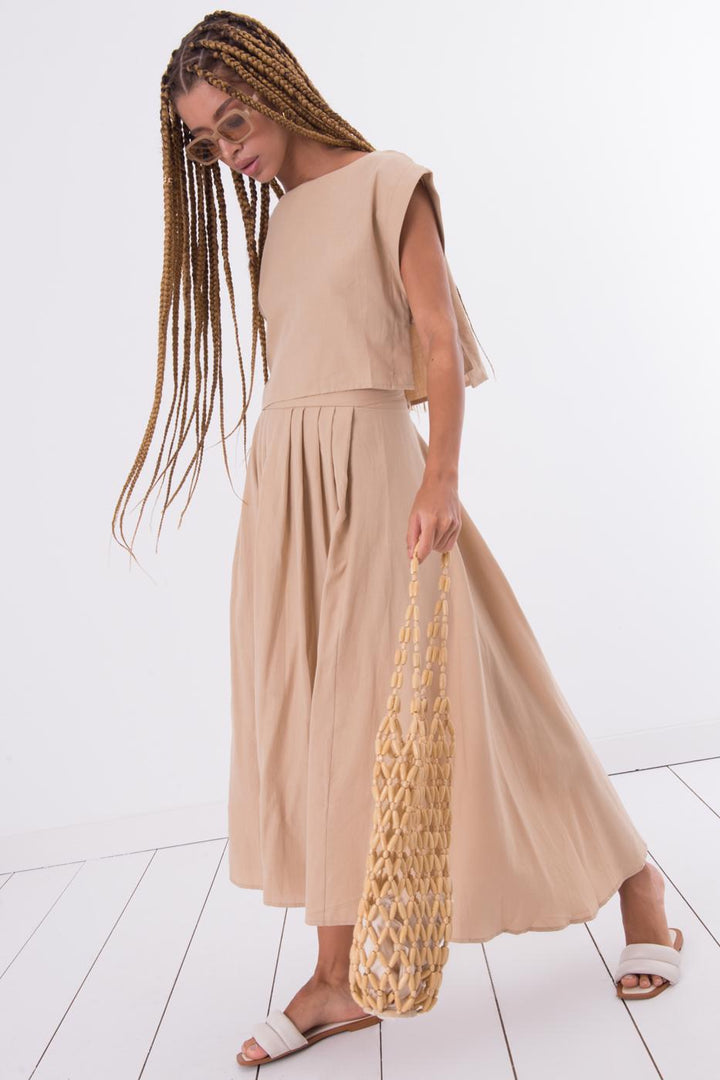 BSL Women 100% Tencel Pleated Detailed Midi Skirt - Cerignola