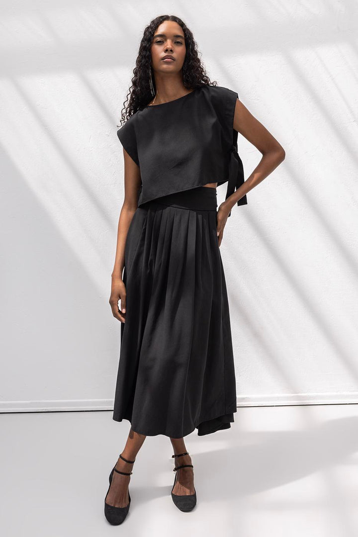 BSL Women 100% Tencel Pleated Detailed Midi Skirt - Vénissieux