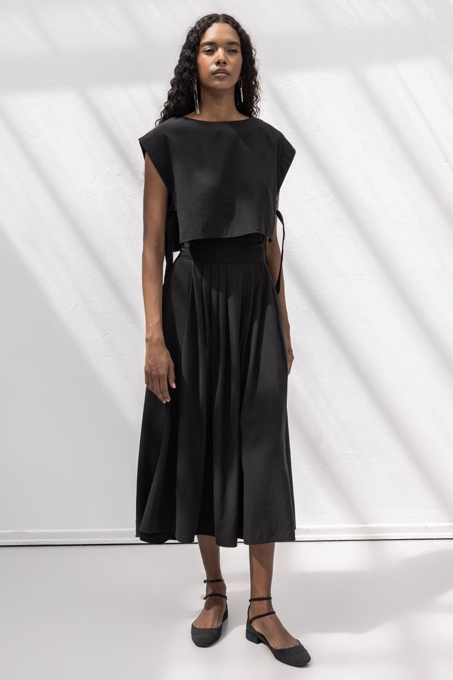 BSL Women 100% Tencel Pleated Detailed Midi Skirt - Vénissieux