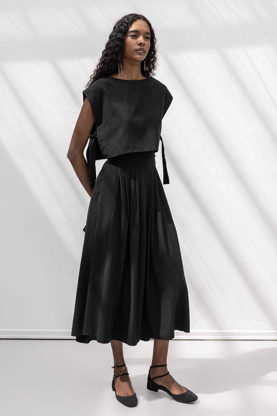BSL Women 100% Tencel Pleated Detailed Midi Skirt - Vénissieux
