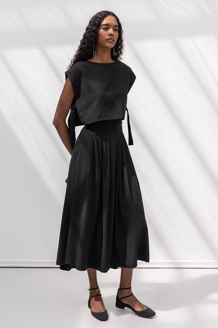 BSL Women 100% Tencel Pleated Detailed Midi Skirt - Vénissieux