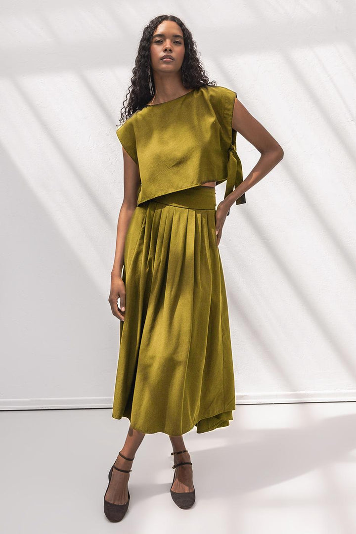 BSL Women 100% Tencel Pleated Detailed Midi Skirt - Leigh