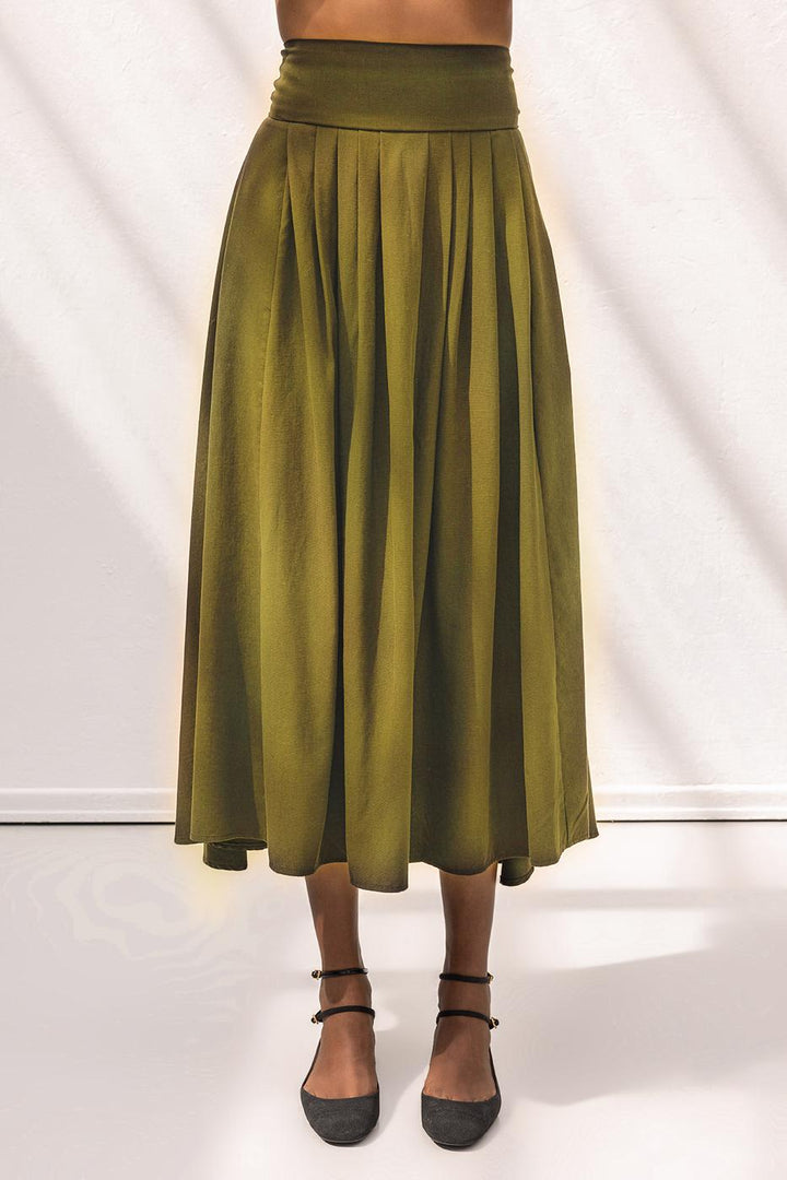 BSL Women 100% Tencel Pleated Detailed Midi Skirt - Leigh