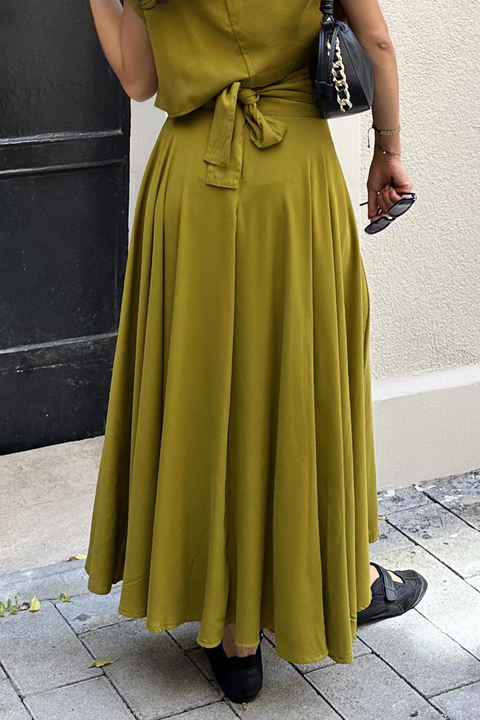 BSL Women 100% Tencel Pleated Detailed Midi Skirt - Leigh