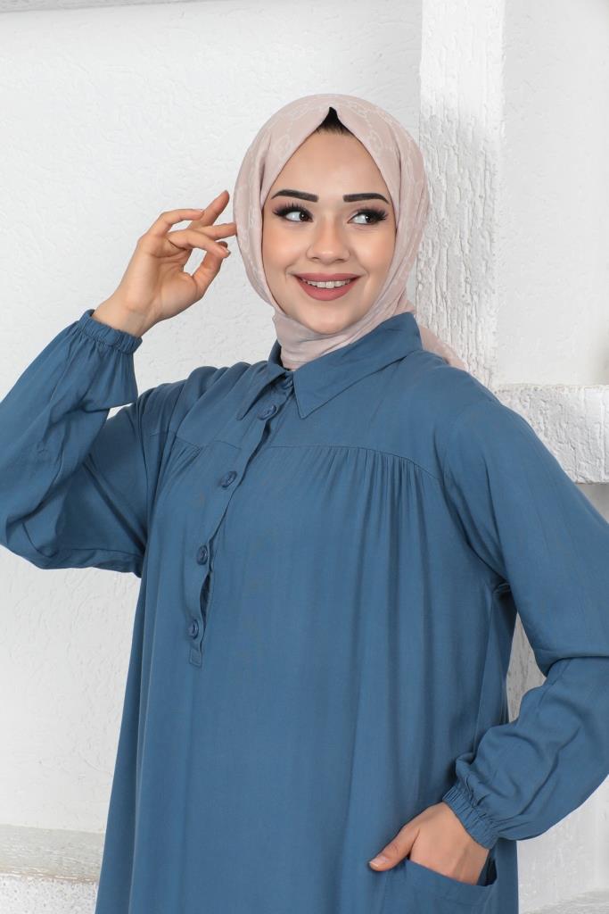 BNG Women Side Slit Tunic with Pockets Full Length Blue - Clermont