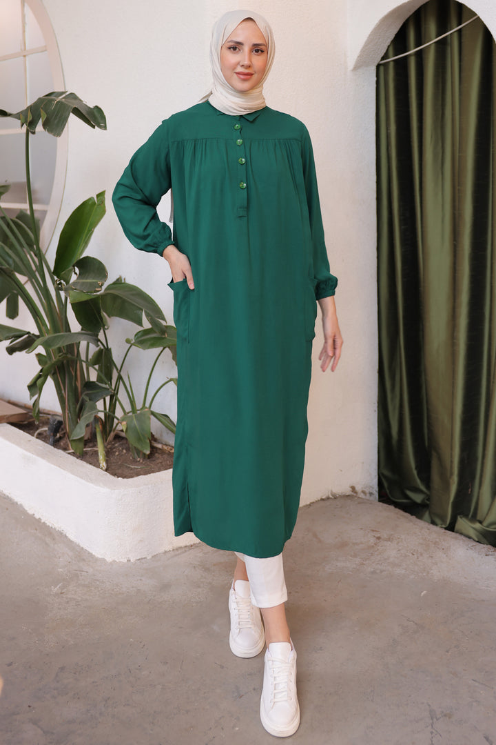BNG Women Side Slit Tunic with Robe Full Length Emerald Green - Clermont