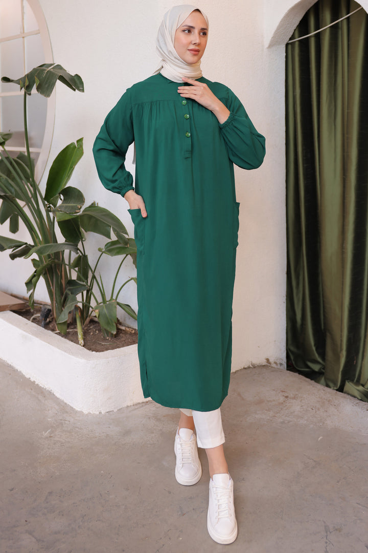 BNG Women Side Slit Tunic with Robe Full Length Emerald Green - Clermont
