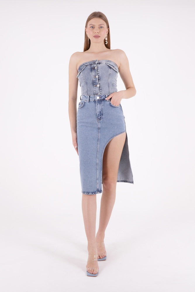 XLJ Denim Medium Skirt with Side Large Slit Mixed - Lewiston