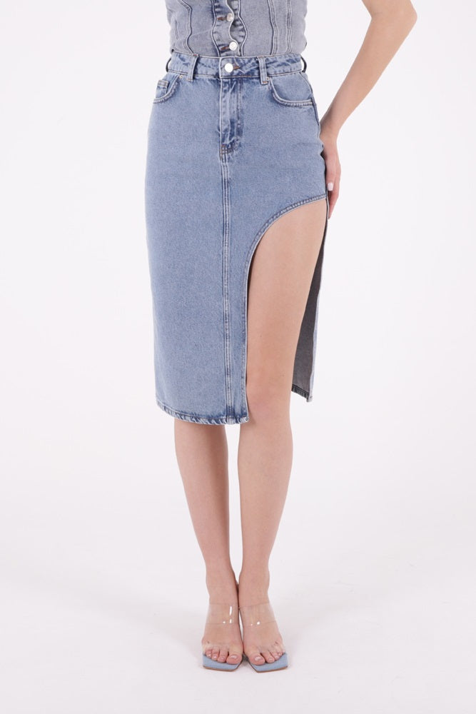 XLJ Denim Medium Skirt with Side Large Slit Mixed - Lewiston