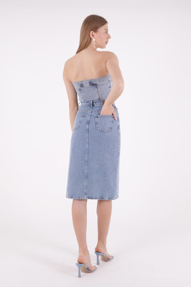 XLJ Denim Medium Skirt with Side Large Slit Mixed - Lewiston