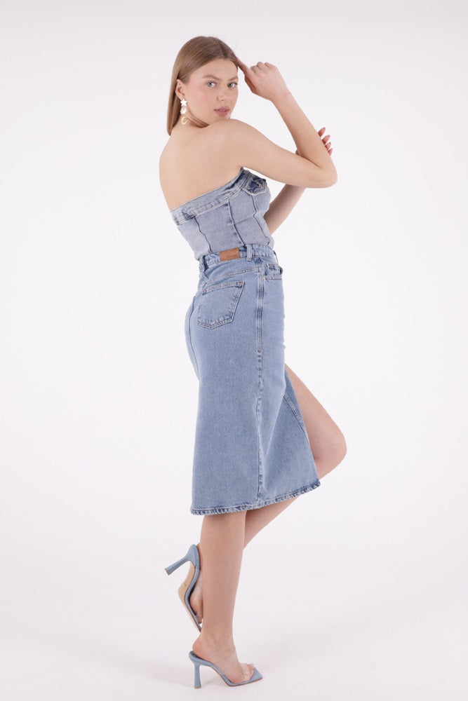 XLJ Denim Medium Skirt with Side Large Slit Mixed - Lewiston