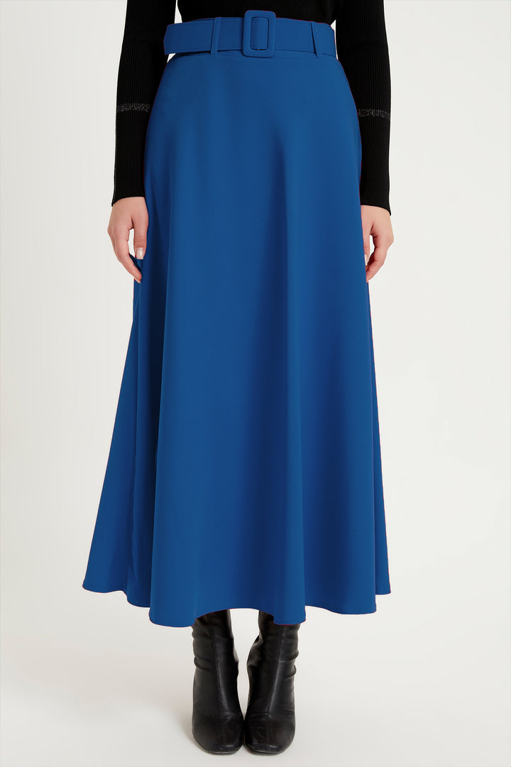 ZRF Women Belted Flared Skirt - Indigo - Ingolstadt