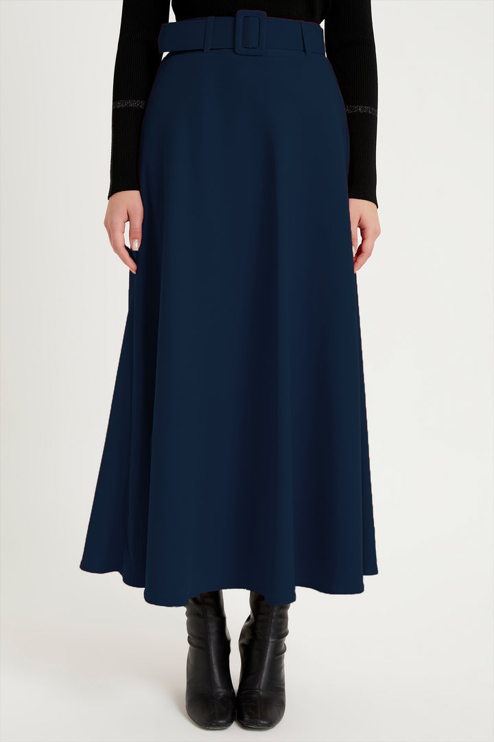 ZRF Women Belted Flared Skirt - Navy - Buffalo Grove